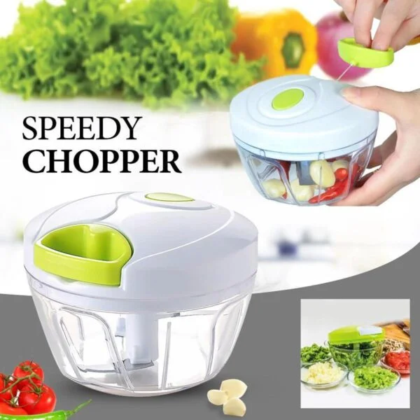 Mini Speedy Chopper Manual Hand Pull 3 Blade Vegetable Spin Cutter